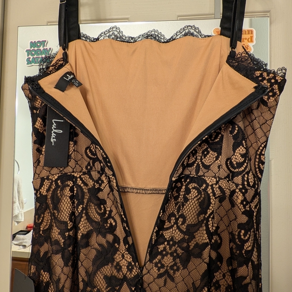 NWT Lulu's Classy Flirtation Black And beige Bustier Maxi Dress Size Small - Picture 10 of 16